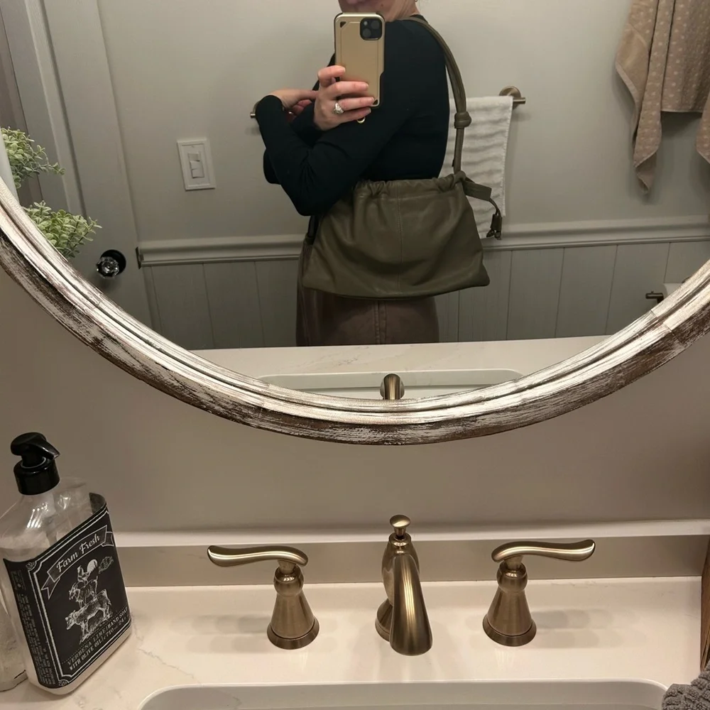 Topshop Olive Drawstring leather Shoulder Bag - Picture 3 of 10